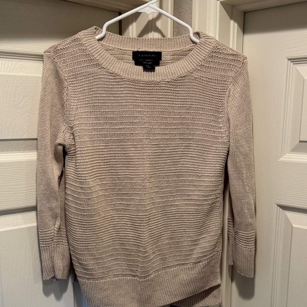 Tahari Neutral Cream Scoop-Neck Knit Sweater